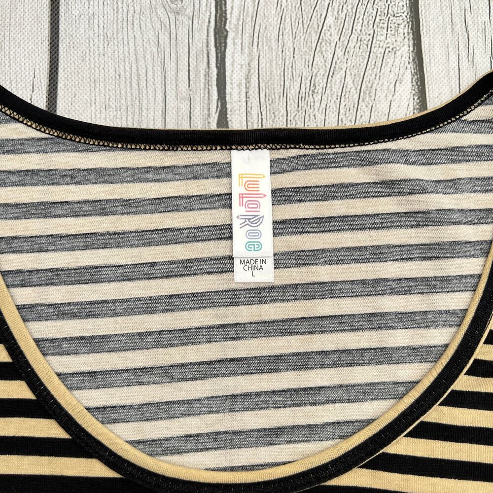 LuLaroe Lynnae Beige/Black Swingy Long Sleeve Tunic Top Size L - Picture 6 of 8